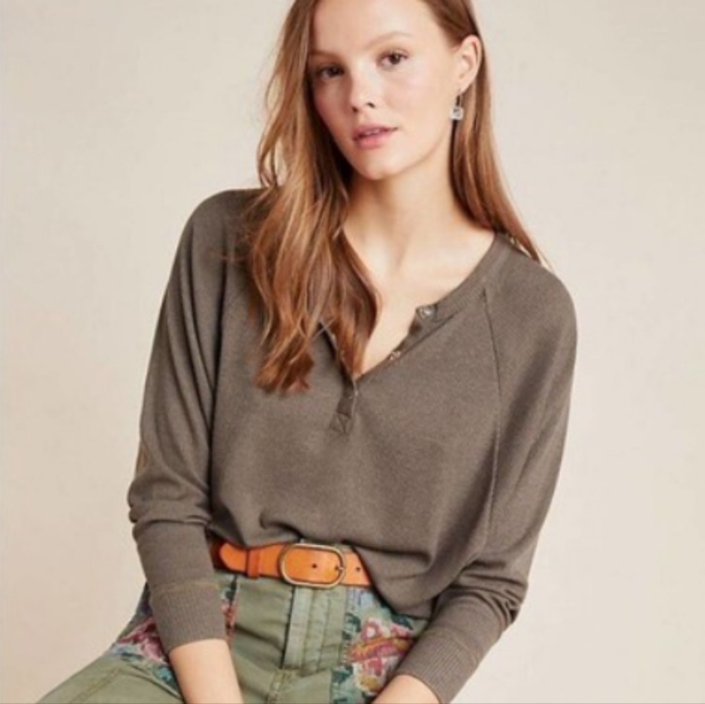 Chaser Anthropologie Harriet Black Ribbed Henley Top L